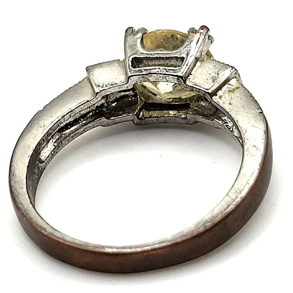 Citrine Prong Set Marcasite Ring Solitaire Size 8